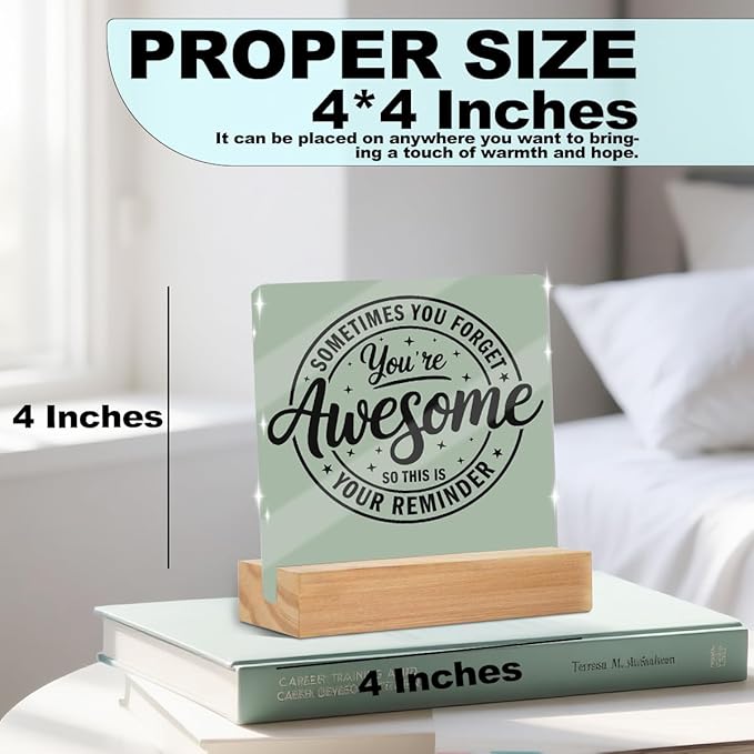 Motivational Office Decor Sign, Inspirational Quotes Acrylic Sign With Wooden Stand, Thank You Gifts for Home Office Desk Decorative Signs for Tabletop Cubicle Shelf Desk Accessories Decor