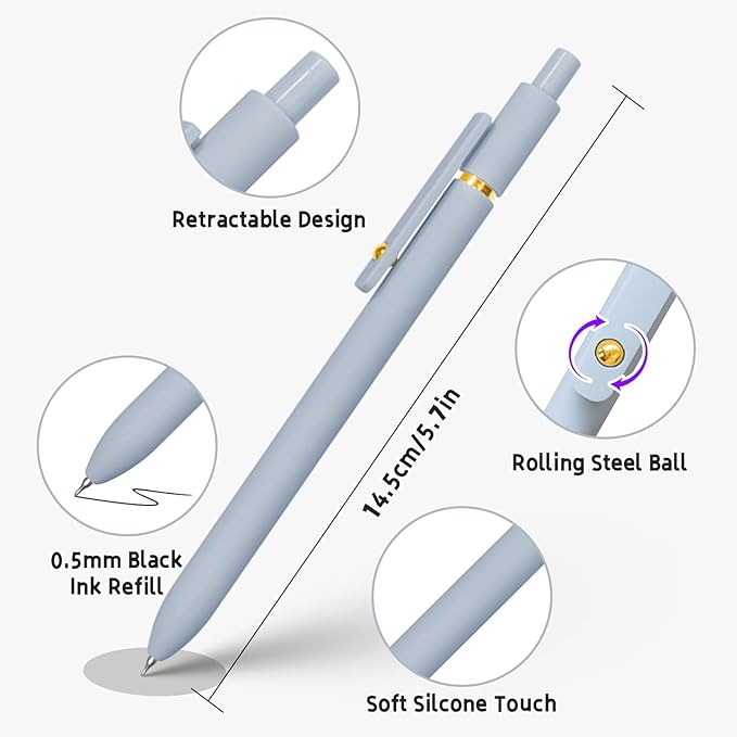 12 Pcs Gel Pens 0.5mm Quick Dry Black Ink Pens Fine Point Smooth Writing Pens, Cute Office and School Supplies Gifts for Women Teacher Students (12 Pcs Morandi Gold and Silver)