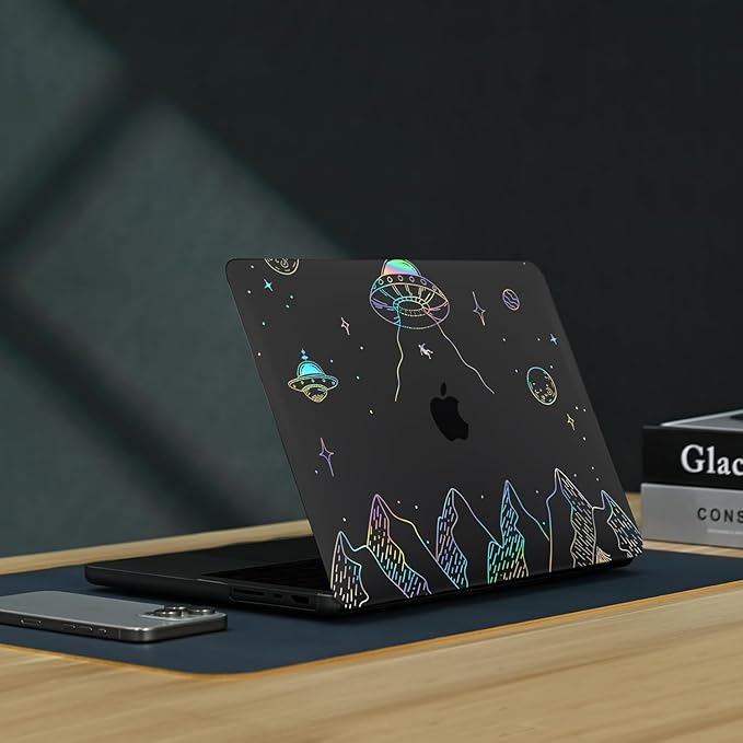 KEROM Clear Black Case for MacBook Pro 16 inch 2025-2021 M4 M3 M2 M1 Pro/Max Chip A3403 A3186 A2991 A2780 A2485, Protective Aesthetic Plastic Hard Shell Case & Keyboard Cover, Planet