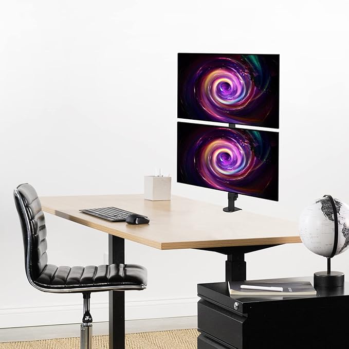 Suptek Dual LED LCD Monitor Stand up Desk Mount for 2 / Two Screens up to 32 inch Extra Tall 31.5" Pole Heavy Duty Fully Adjustable Stand Vertical Array (MD6802)