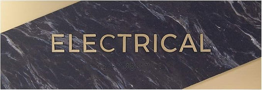 Electrical Sign with Braille/Small Business Easy Adhesive Mount Door and Wall Sign / 3" x 9" / Dark Marble Design