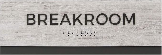 Breakroom Sign with Braille/Easy Adhesive Mount Door and Wall Sign for Small Businesses and Restaurants/ 3 x 9 inches/Silver Woodgrain