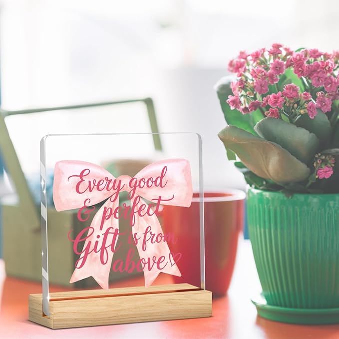 Pink Home Decor, Pink Bow Room Decor Inspirational Awareness Preppy Coquette Positive Affirmation Sign Acrylic Sign Plaque Motivational Table Decorations for Home Bedroom