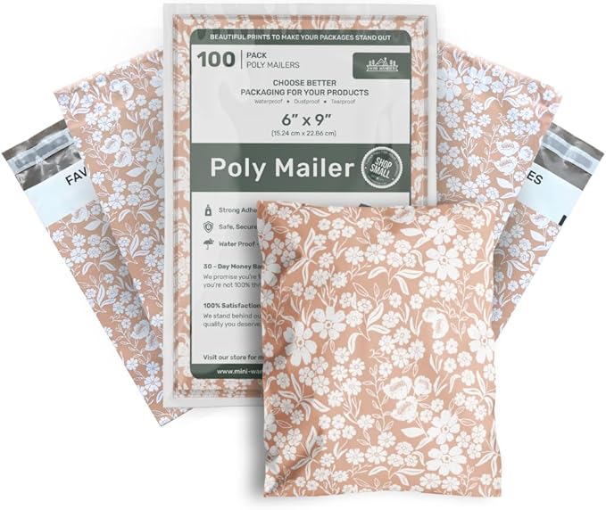 Poly Mailers 6x9 In 100 Pack Small Shipping Bags Strong Thick Mailing Envelopes | Self Sealing Adhesive | Waterproof & Tear Resistant | Small Business Packaging for Clothing - Floral Dusty Pink