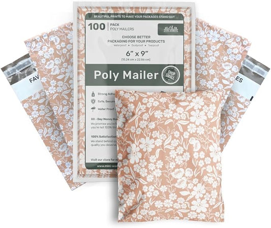Poly Mailers 6x9 In 100 Pack Small Shipping Bags Strong Thick Mailing Envelopes | Self Sealing Adhesive | Waterproof & Tear Resistant | Small Business Packaging for Clothing - Floral Dusty Pink