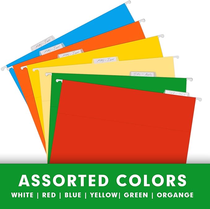 Extra Capacity Hanging File Folders, RAZCC 30 Pack Letter Size Reinforced Hanging Folders with Heavy Duty 1 Inch Expansion for Bulky Files, Filing Cabinet, Adjustable Tabs, Assorted Colors