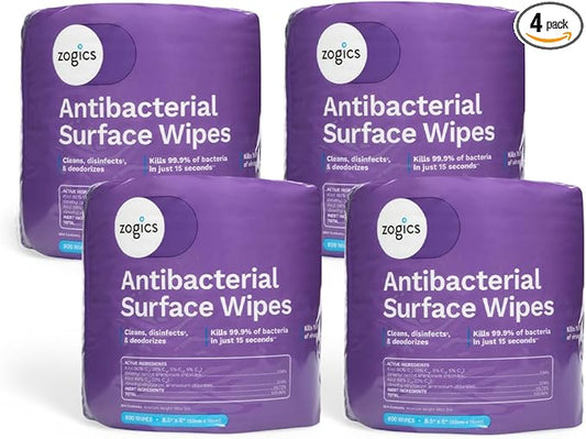 Zogics Antibacterial Wipes – Disinfecting Wipes for Sanitizing and Cleaning Surfaces and Equipment, EPA Registered Antibacterial Cleaning Wipes (3,200 Count – 4 Rolls of 800 Wipes)