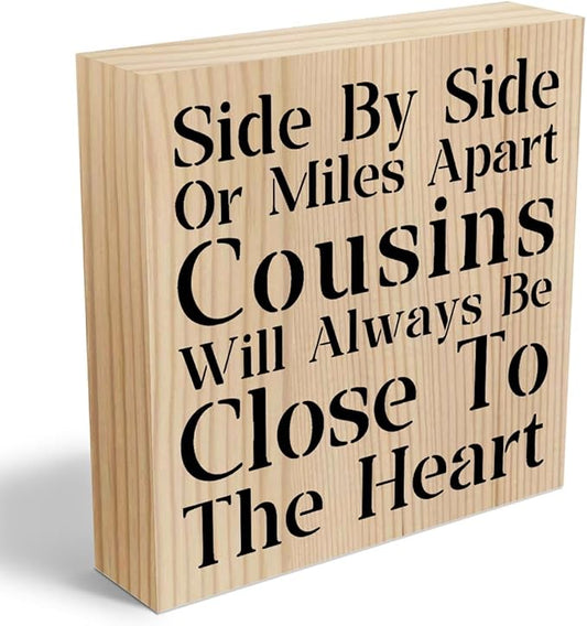 Cousin Wooden Box Sign Decorative Cousins Gifts Home Office Desk Decor for Tabletop Bookshelf Farmhouse Bedroom Living Room Library Dining Room Rustic Square Tiered Tray Wall Decor birthday Wood Color