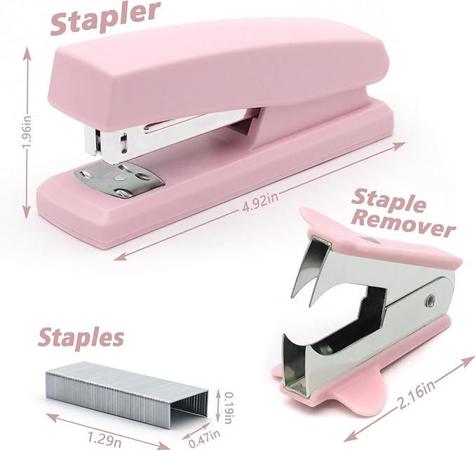 2 Pack Pink Office Staplers, 25-Sheet Capacity with 4000 Staples and 2 Staple Removers, Desktop Stapler, Pink Office Supplies for Students and Office Clerks