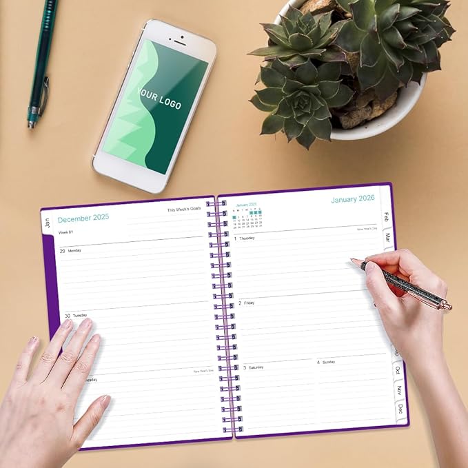 2026 Planner - Planner 2026 from January 2026 - December 2026, Weekly & Monthly Planners Spiral Bound with 12 Monthly Tabs, Inner Pocket, 6.4" x 8.5", Purple