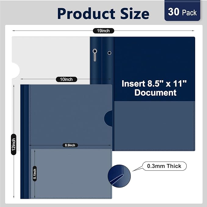 Ndsox 30 Packs Clear Front Report Covers with 3-Prong Fasteners Plastic Project Presentation Folders Resume Document Covers with Navy Blue Back for 8.5x11" Letter Size Paper for School Office Business