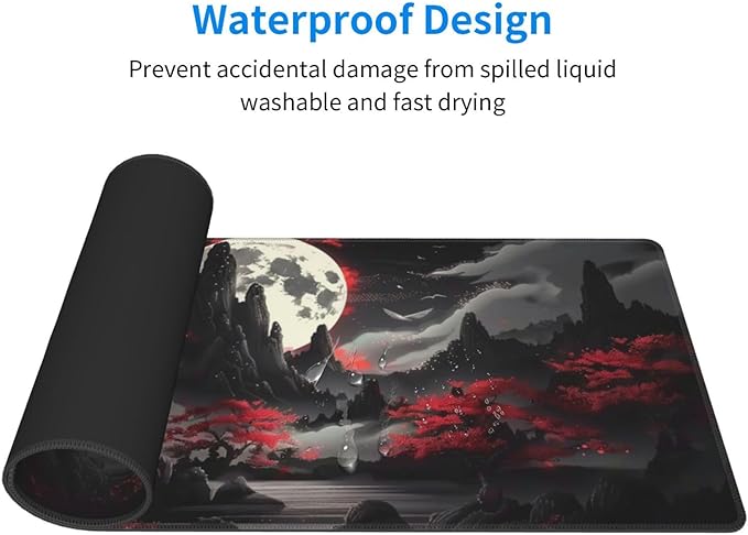 Extended Gaming Mouse Pad, Large Desk Mat XL Anime Mouse Pad Waterproof with Stitched Edges, Non-Slip Desktop Pad for Home and Office, Level Up Your 31.5x11.8 Inch (Night Canyon)