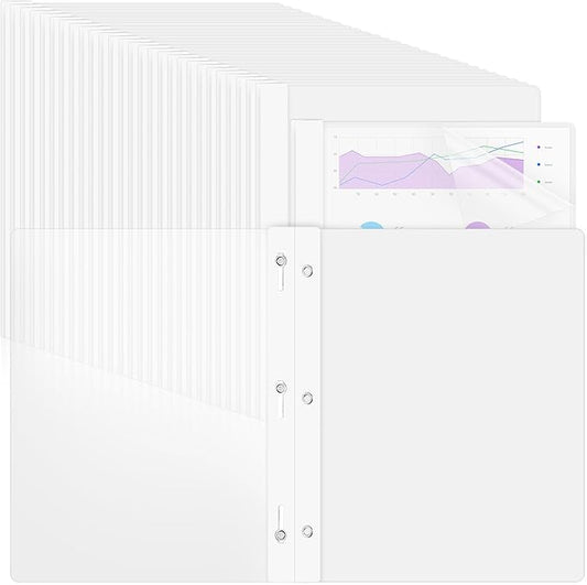 48 Pack Plastic Report Covers with 3 Prongs Presentation Folders Bulk, 100 Sheet Capacity, Clear Front Report Covers for Presentation Document Paper School Office Supplies (White)