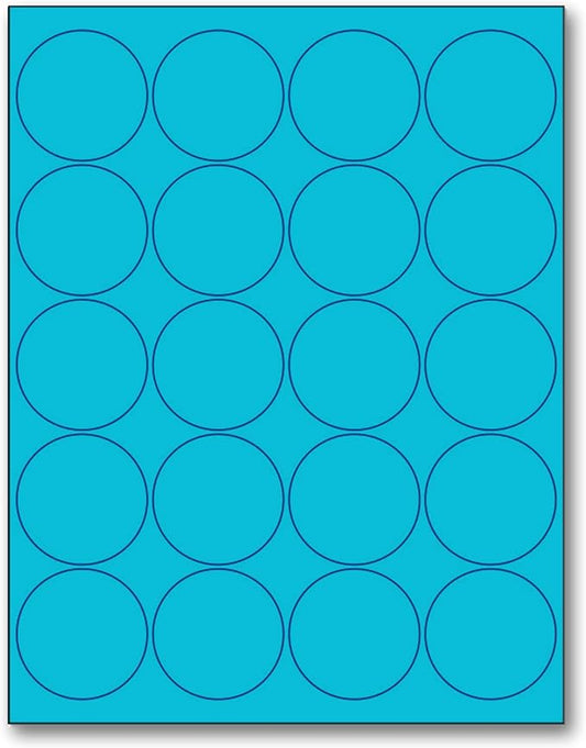 NextDayLabels - 8-1/2 x 11 Neon Color High Light Fluorescent Labels for Laser & Inkjet Printer (Blue Fluorescent, 2" Round - 20 Per Page | 2000 Labels)