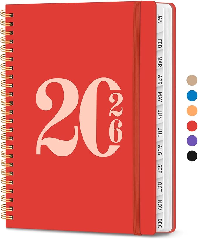 2026 Planner, Weekly and Monthly Calender Planner, Jan 2026 to Dec 2026, Hardcover 2026 Calendar Planner Book with Tabs & Inner Pocket, Office Home School Supplies for Women & Men - A5 (6.3" x 8.5"), Tomato Red