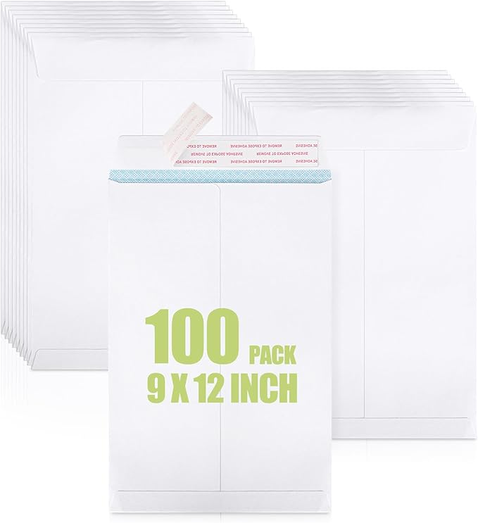 ACSTEP 9x12 Catalog Envelopes Self Seal 100 Packs, White Security Letter Envelopes with Peel and Seal Closure,Printable Envelopes for Mailing, Organizing and Storage