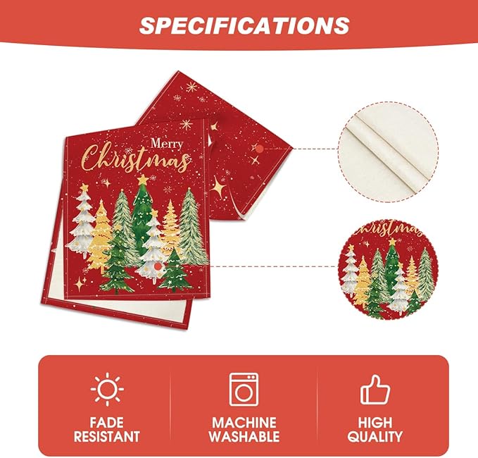 Artoid Mode Xmas Trees Merry Christmas Table Runner, Seasonal Winter Red Kitchen Dining Table Decoration for Home Party Decor 13x48 Inch