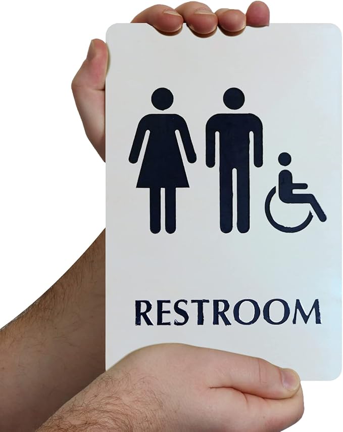 SmartSign 6 x 9 inch Unisex Restroom Sign with Men/Women/Handicap Accessible Wheelchair Pictograms, 40 mil Stainless Steel Metal, Engraved, Door/Wall Mount Bathroom Sign, Silver and Black