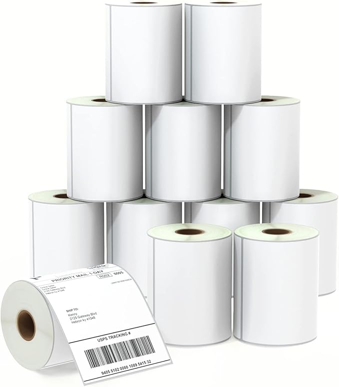BETCKEY - 4" x 6" (102 mm x 152 mm) Shipping Labels Compatible with Zebra & Rollo Label Printer(not for dymo 4XL), Premium Adhesive & Perforated [12 Rolls, 3000 Labels]