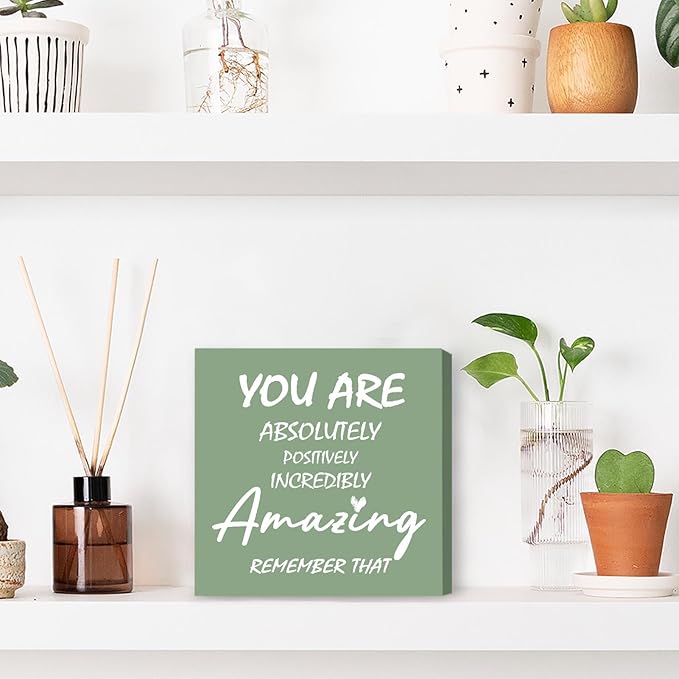 Sage Green Office Desk Accessories Decor Sign Inspirational Gifts for Women - Inspirational Wood Box Sign for Kid Room Decor Home Decoration Office Table Decoration Motivational Gift