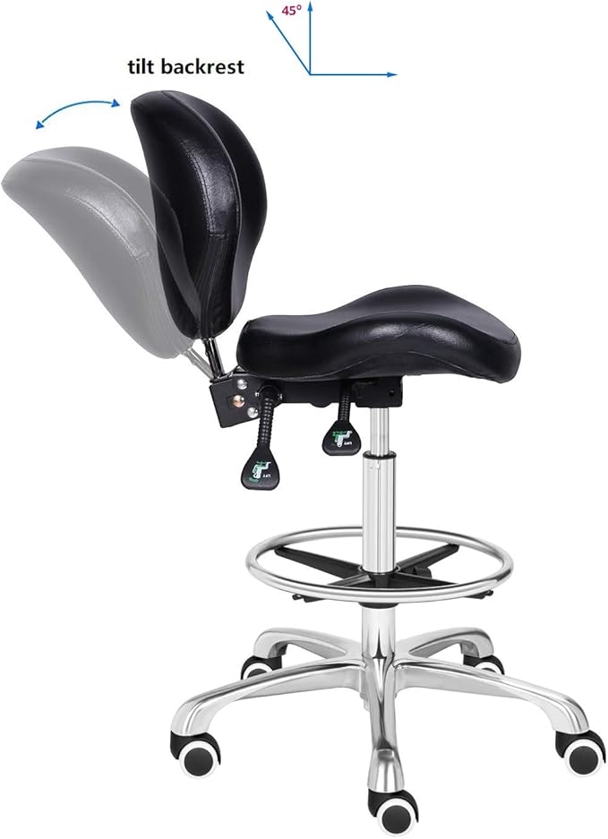 Kaleurrier Adjustable Stool Drafting Chairs: Tall Office Chair for Standing Desk with Backrest & Foot Rest - Ergonomic Drafting Stools with Rolling Wheels for Shop Studio Dental Salon Home(Black)