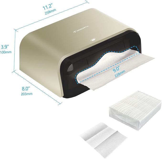 C-Fold Paper Towel Dispenser for Bathroom: Compact 200 Sheets Large Capacity for Multifold Hand Towel, No-Hole Installation Adhesive Paper Towel Holder Wall Mount - Gold