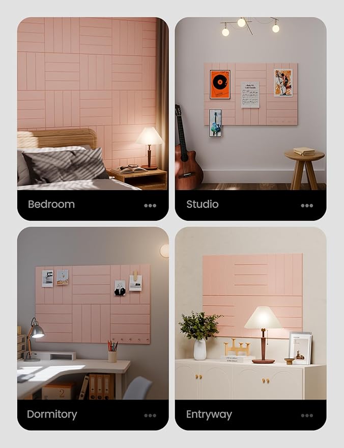 Felt Bulletin Board Tiles Large 36" x 24" Cork Board Alternative-6 Pack with 40 Adhesive Tabs, Thick Slat Wall Panels for Office Decor, Push Pin Board Wall Organizer Alternative - Pink