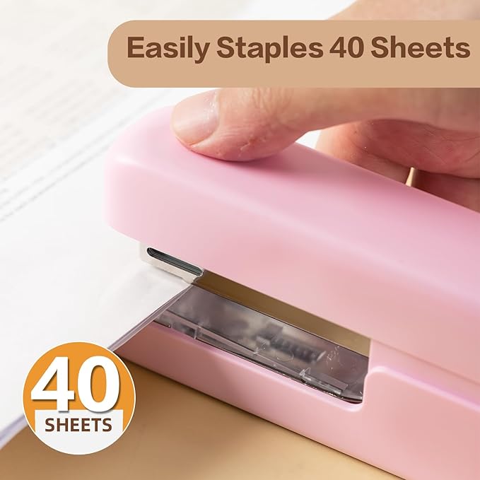 deli Stapler, Desktop Staplers with Integrated Staple Remover, 45 Sheet Capacity Office Stapler, 2 Pack, Pink
