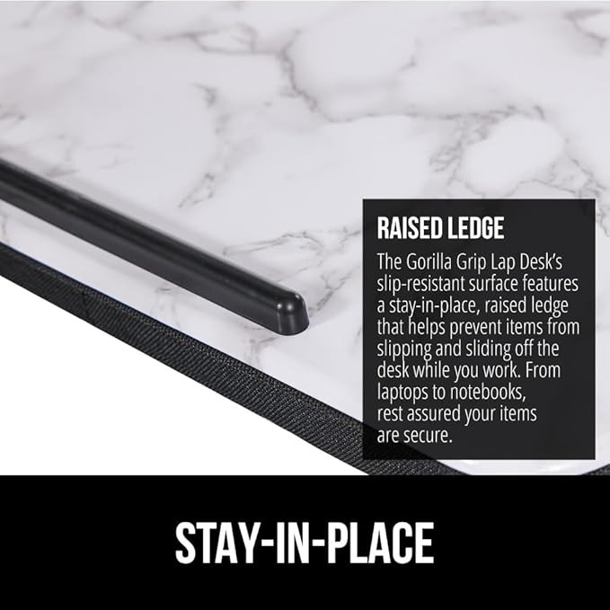 GORILLA GRIP Laptop Lap Desk with Phone Holder, Pillow Cushion Desks Fit Laptops up to 15.6", Tray Ledge Keep Computers in Place, Portable Travel Workstation Essentials for Home, Dorm, Marble Pattern
