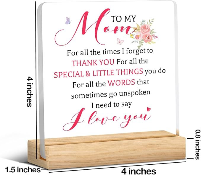 Mother's Day Gifts for Mom from Son Daughter I Love You Thank You Mom Birthday Gifts Office Desk Decor for Home Acrylic Sign Christmas Gift