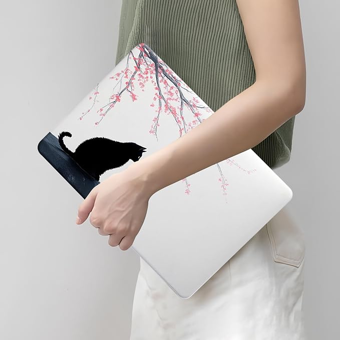 DTangLsm for MacBook Air 13 inch Case 2025 2024-2022 M4 M3 M2 A3240 A3113 A2681, Cute Plastic Hard Shell Cover for MacBook Air 13.6 inch Case Cat Mac Book Air M4 Cover+Keyboard Skin, Black Cat Flowers