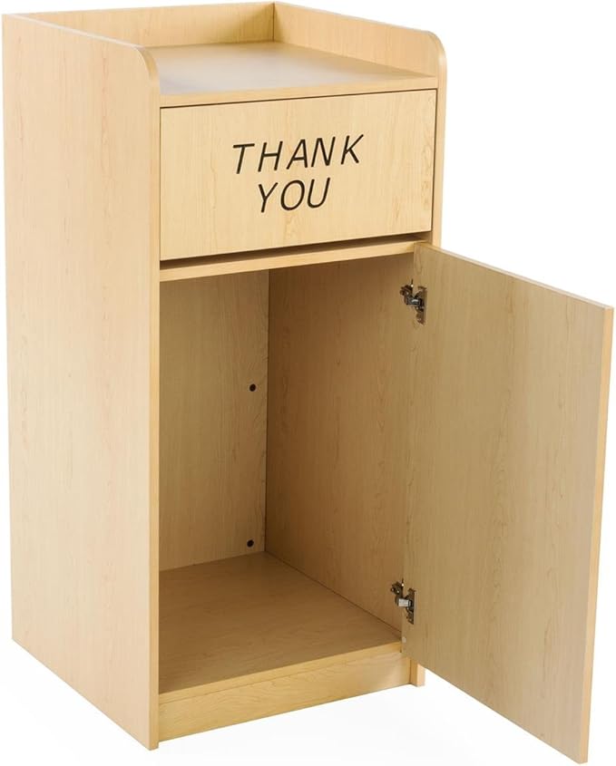 Restaurant Trash Can, Hinged Door, 36 Gallon, Tray Holder,"Thank You" Message (Melamine)