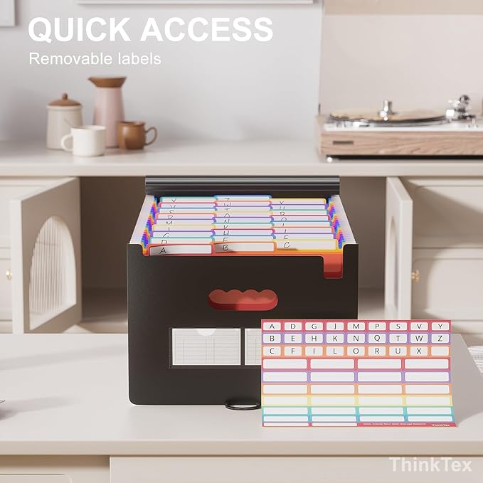 26 Pockets Accordion File Folder Organizer, Expanding Filing Box A4 Letter Size Expandable File Folders, Plastic Accordion Document Paper Coupon Bill Receipt Organizer with 3 A-Z Alphabet Colored Tabs