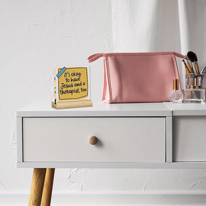 Therapy Office Decor, Mental Health Office Desk Decor, Therapist Gifts for Women, Gifts for Women Psychologist Therapist, Halloween Christmas Gift Humor Christian Acrylic Sign with Wooden Stand