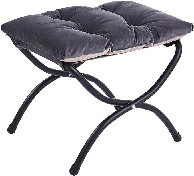 LITA Folding Upholstered Footrest Stool, Modern Small Portable Accent Ottoman with Detachable Thick Cotton Cushion Padded Sofa Stool with Metal Frame for Lazy Chair, Living Room & Bedroom, Smoky Grey