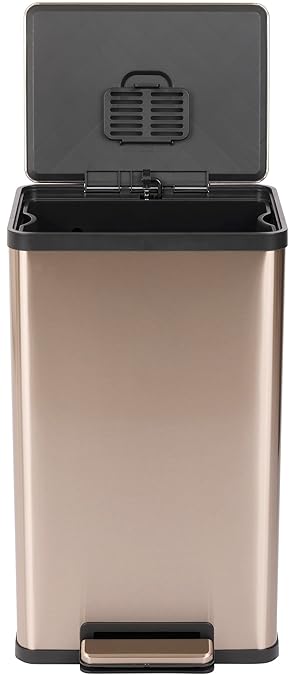 Simpli-Magic 13.2 Gallon (50L) Step Trash Can – Kitchen Garbage Can with Slow-Close Lid – Odor Control, Hands-Free, Easy to Clean, Brushed Stainless Steel (Rose Gold)