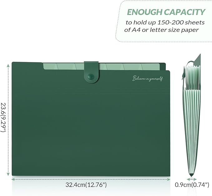 SKYDUE Expanding File Organizer with 8 Pockets, Accordion File Folders with Labels, Portable Document Paper Bill Receipt Organizer, Home College School Office Supplies, Letter Size,ForestGreen