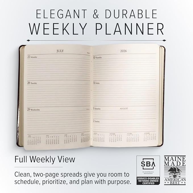 Gallery Leather Desk Weekly Monthly Planner 2025-2026, Elegantly Bound Calendar Planner and Notebook with Stylish Gold-Gilded Page Edges, 12 Months - Caribbean Yellow - 8 x 5.5 "