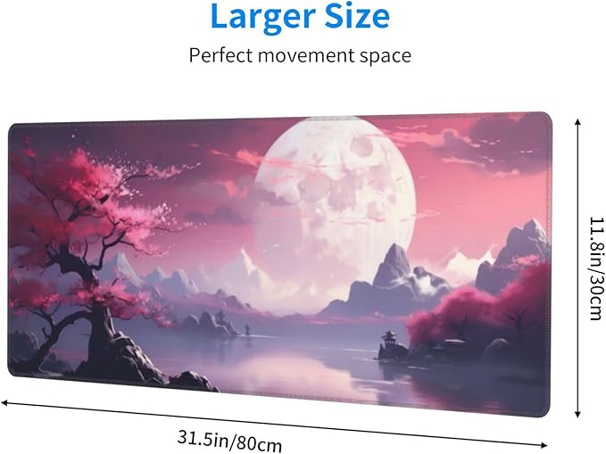 Watercolor Japanese Large Gaming Mouse Pad,Japanese Mouse Pad 31.5 x 11.8 in Mat Desk Pad,Large Desk Mat,Extended Keyboard Mousepad with Non-Slip Base and Stitched Edge for Desk Home Office