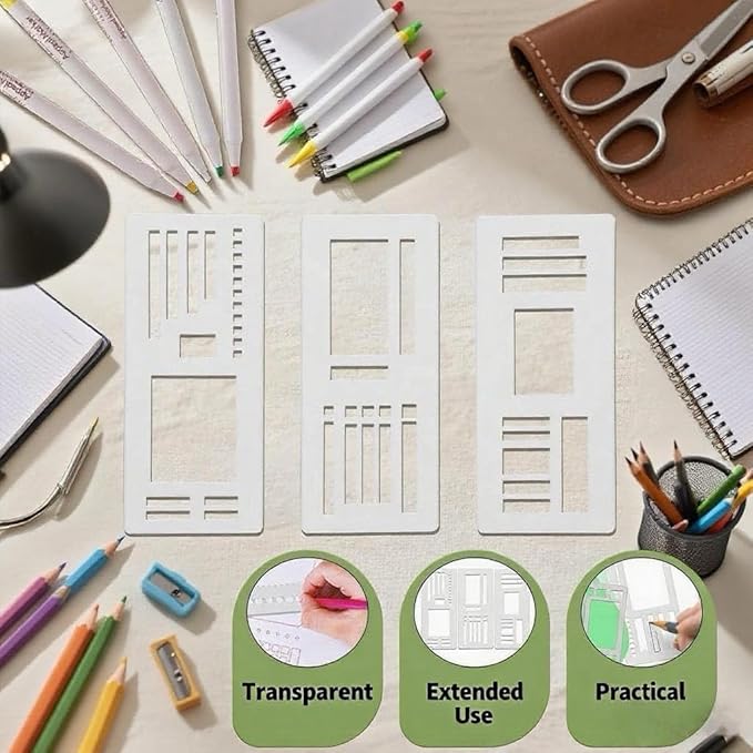 Reusable Flexible Record Template Stencils for Dot Grid Journals, Daily Planning, Journaling, Checklists, Lines, Boxes, Handmade Planner (C)