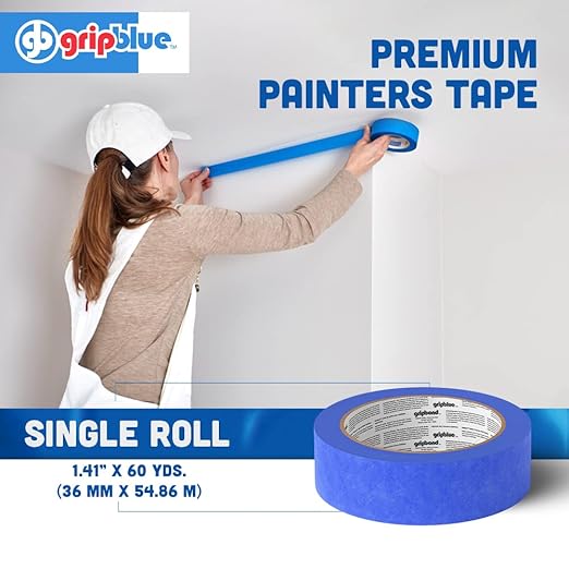 Blue Painters Tape 1.5 Inch Wide, 1 Roll Masking Tape - Perfect for Precise Lines on Walls & Trim, Multi-Surface, Residue-Free, Easy Removal - Ideal for Indoor & Outdoor Use, 1.41in x 60yds