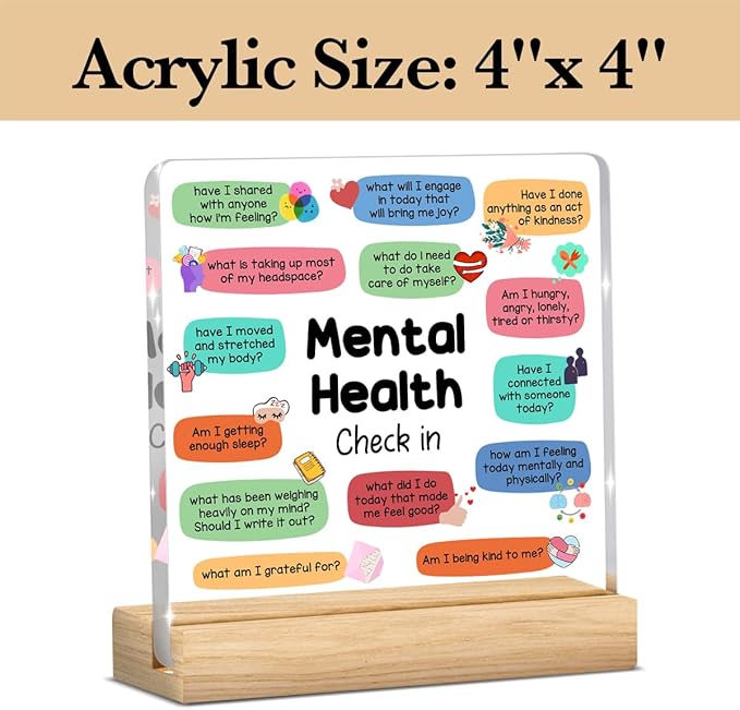 Therapy Office Decor, Counselor Office Must Haves, Mental Health Office Desk Decor, Gifts for Women Counselor Psychologist, Mental Health Check in Acrylic Sign for Halloween Christmas Gift