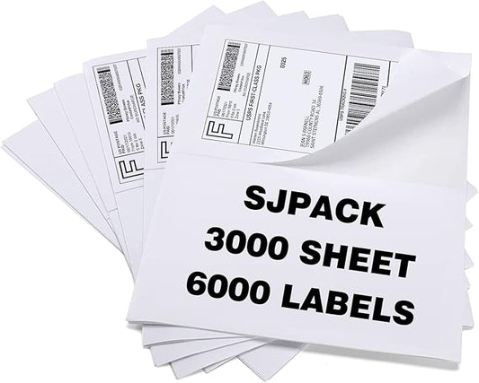 6000 Half Sheet Laser/Ink Jet Shipping Labels Mailing Blank White Labels