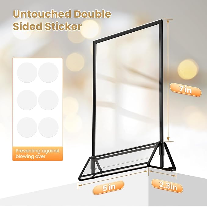 Acrylic Sign Holder 5X7 Black Picture Frame Double-Sided Acrylic Frames for Wedding Table Numbers Photo Frames Flyers Menu with Removable Sticky Dots-6 Pack