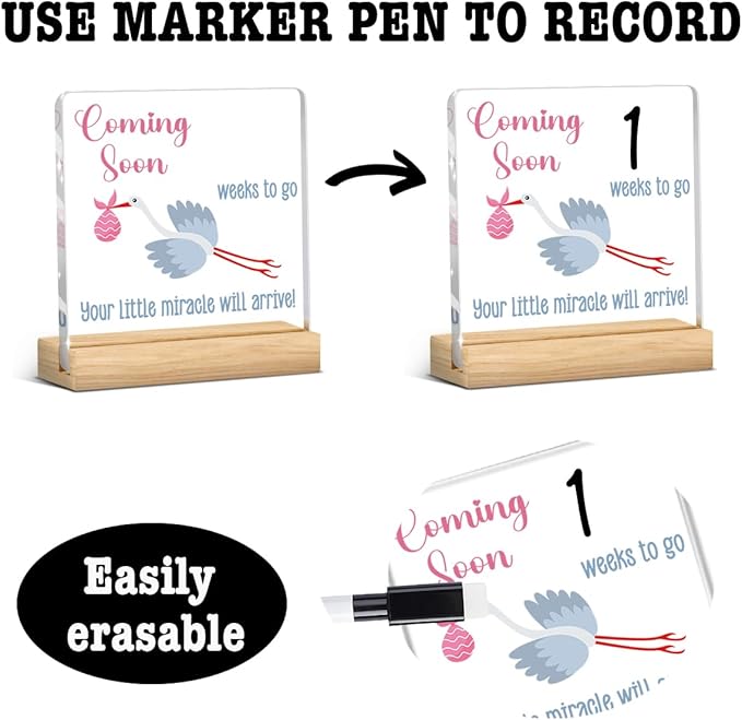 Baby Sonogram Sign,Baby countdown Announcement Gifts for Expecting Parents,Announcement New Mom Gender Gifts Wipeable Acrylic with Wood Stand 4 X 4 Inch