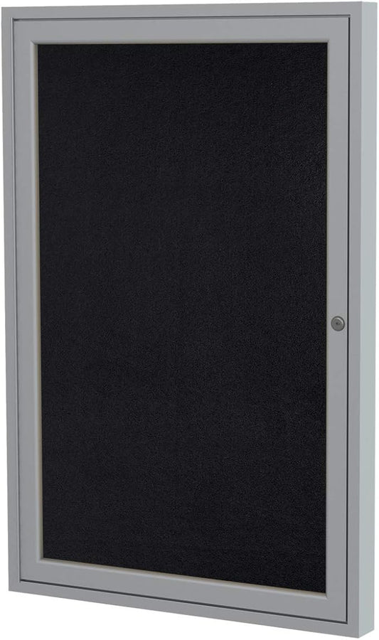 Ghent 36"x24" 1-Door indoor Enclosed Recycled Rubber Bulletin Board, Shatter Resistant, with Lock, Satin Aluminum Frame,Black (PA132TR-BK),Made in the USA