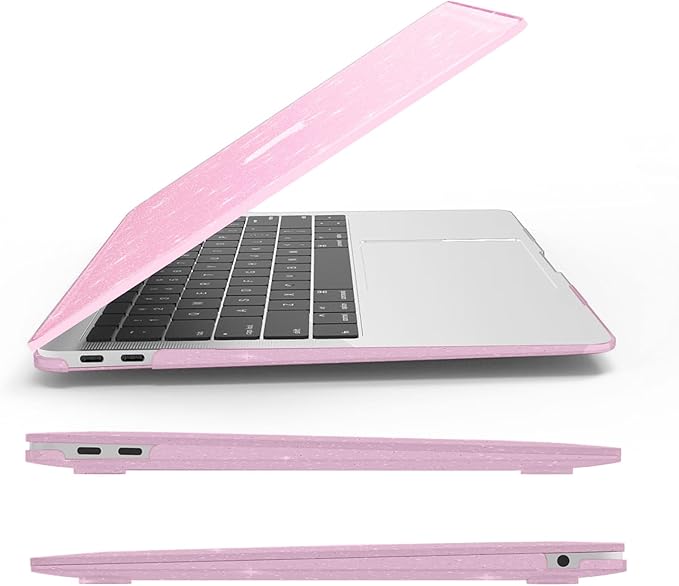 KEROM Pink Glitter Case for MacBook Air 13 inch 2022-2018 M1 A2337 A2179 A1932, MacBook Air M1 Case - Girly Shiny Bling Sparkle Glitter Plastic Hard Shell Case & Keyboard Cover for MacBook Air 13.3''