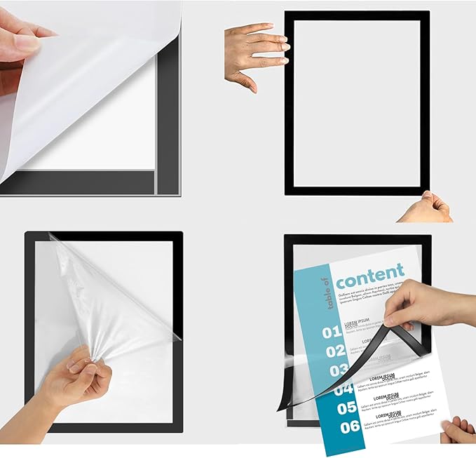 3Pcs Self Adhesive Magnetic Sign Holder 8.5 x 11 inches,Wall Mount Plastic Display Frame,Adhesive Magnetic Framed Paper Document Sign Holder for Home Office Store,Black