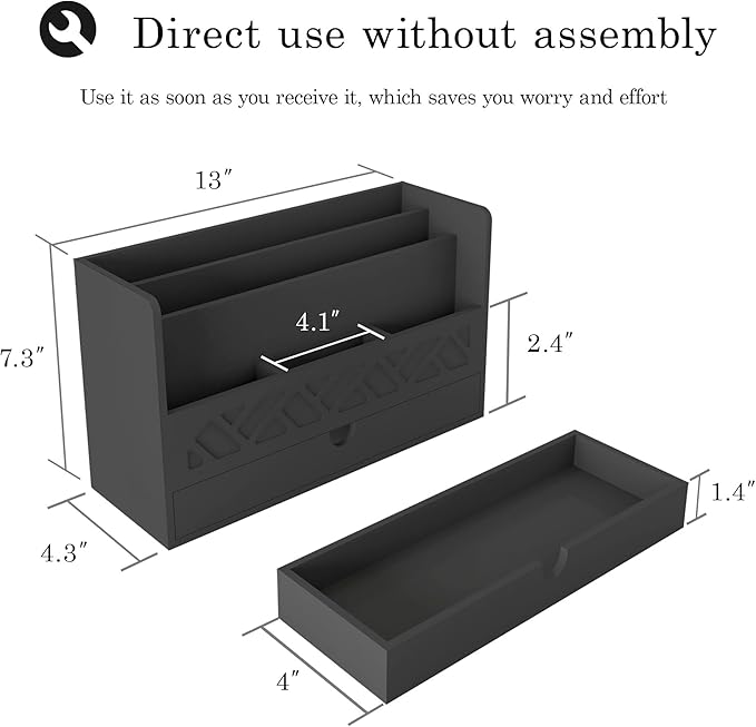 Bamboo Mail Organizer Countertop Desktop with Drawer - Desk Organizer with File Organizer for Office Supplies All-in-One Desk File Organization with Pencil Holder for Paper Letter Envelope Bill