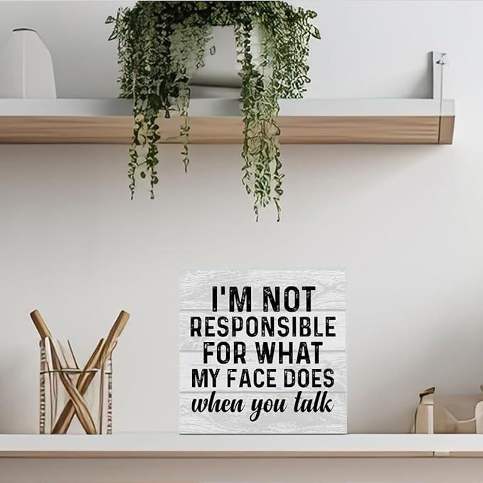 Funny Office Wooden Box Sign Home Decor Office Quote Wood Sign Desk Decoration Coworker Wood Block Plaque Box for Shelf 5 x 5 Inches